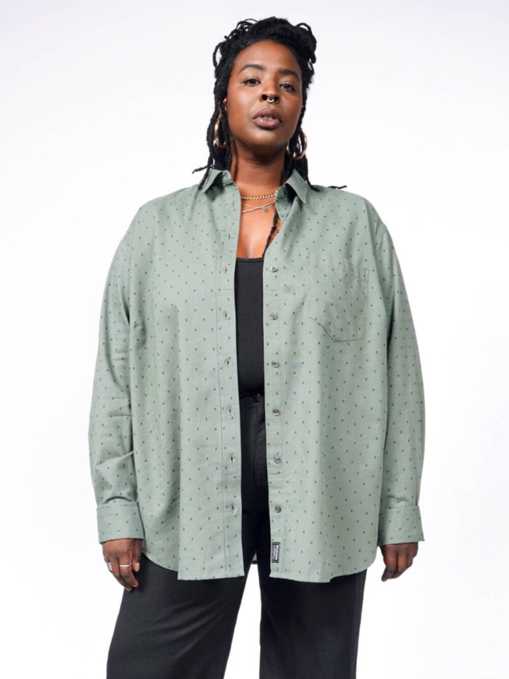 NWT Wildfang Essential Oversized Green Speckled Button-Up Shirt